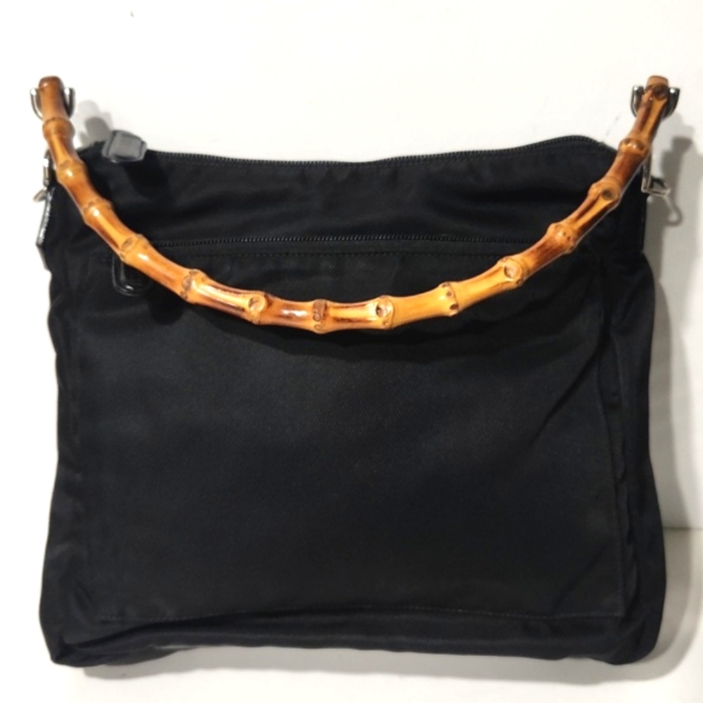 GUCCI Authentic Bamboo Black Classic Nylon Shoulder Bag 000 2058 0509 EUC!!